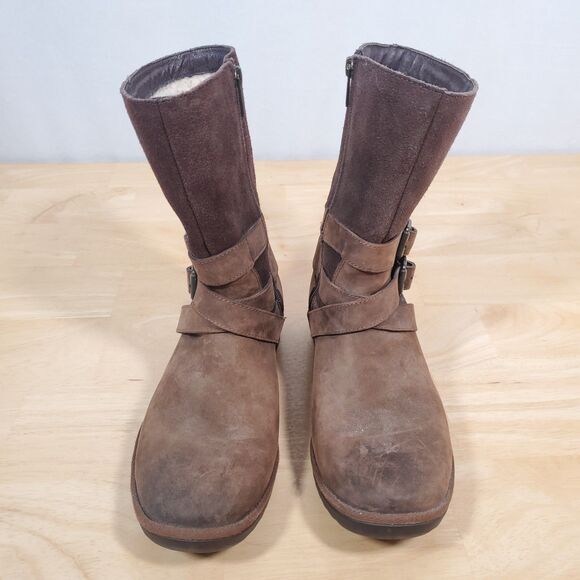 Ugg Lorna Boots Brown Women's Sz 8 Waterproof Biker Bootie Leather Riding-Snow - Picture 3 of 13